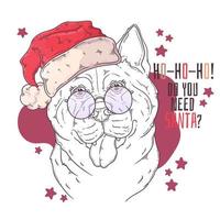 Hand drawn dog portrait with Christmas accessories Vector