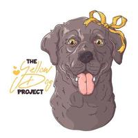 Hand drawn dog portrait with yellow ribbon Vector. vector