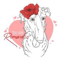 perro borzoi dibujado a mano con vector de flores. objetos aislados para su diseño. cada objeto se puede cambiar y mover.