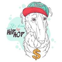 Hand drawn Borzoi dog rapper with accessories Vector. Isolated objects for your design. Each object can be changed and moved. vector