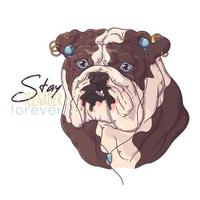 Hand drawn bulldog with headphones Vector. Isolated objects for your design. Each object can be changed and moved. vector