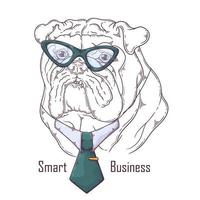 Hand drawn bulldog with tie Vector. Isolated objects for your design. Each object can be changed and moved. vector