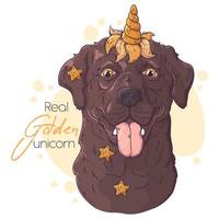 perro labrador retriever dibujado a mano con vector de cuerno de unicornio. objetos aislados para su diseño. cada objeto se puede cambiar y mover.