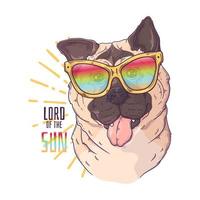 vector de perro con gafas de akita dibujado a mano. objetos aislados para su diseño. cada objeto se puede cambiar y mover.