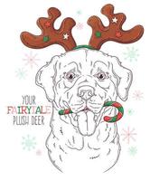 Hand drawn dog portrait with Christmas accessories Vector