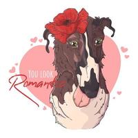 Hand drawn Borzoi dog with flowers Vector. Isolated objects for your design. Each object can be changed and moved. vector