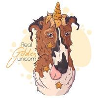 Hand drawn Borzoi dog with unicorn horn Vector. Isolated objects for your design. Each object can be changed and moved. vector