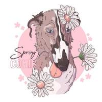 Hand drawn Borzoi dog with flowers Vector. Isolated objects for your design. Each object can be changed and moved. vector