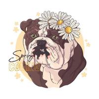 Hand drawn bulldog with flowers Vector. Isolated objects for your design. Each object can be changed and moved. vector