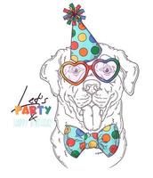 Hand drawn Labrador Retriever clown dog Vector. Isolated objects for your design. Each object can be changed and moved. vector