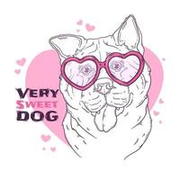 Hand drawn akita bespectacled dog Vector. Isolated objects for your design. Each object can be changed and moved. vector