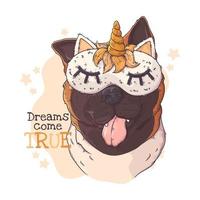 Hand drawn akita dog with sleep mask Vector. Isolated objects for your design. Each object can be changed and moved. vector