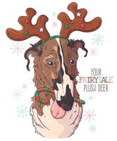 Hand drawn dog portrait with Christmas accessories Vector