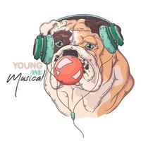 bulldog dibujado a mano infla un vector de chicle. objetos aislados para su diseño. cada objeto se puede cambiar y mover.