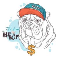 Hand drawn bulldog rapper with accessories Vector. Isolated objects for your design. Each object can be changed and moved. vector