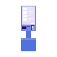 Self service checkout shop. Paying for products at electronic device. Self-service on terminal with scanner. Cash machine with monitor. Vector flat illustration