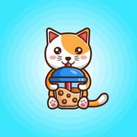 Cute little cat drinking a cup of chocolate drink vector