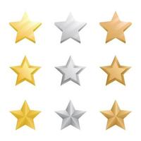 Conjunto de gráficos vectoriales de estrellas de oro, plata y bronce vector