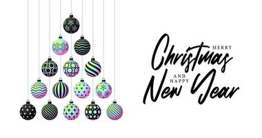 Creative christmas tree made by shiny holographic gradient balls on white background for Christmas and New Year celebration. Xmas vector illustration banner