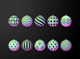 Christmas balls set. Collection of realistic holographic Christmas balls with different patterns of sequins. Vector illustration