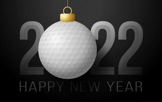 2022 feliz año nuevo. tarjeta de felicitación deportiva con pelota de golf en el fondo de lujo. ilustración vectorial. vector