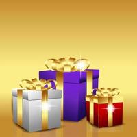 Three luxury gift boxes with golden bow - 3D illustration