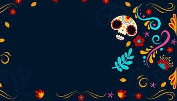 Dia de los muertos, Day of the dead, Mexican holiday, festival. Vector poster, banner and card with skeleton and flowers with copy space for text