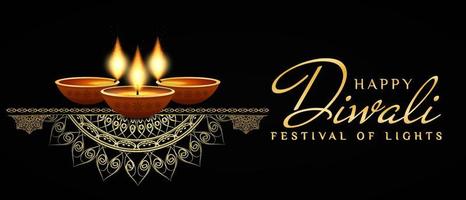 Luxury banner Happy Diwali festival with oil lamp, Diwali holiday Background with rangoli, Diwali celebration greeting card,vector. vector