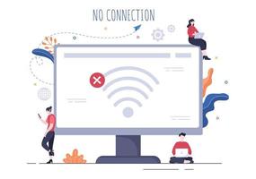 Se perdió la conexión inalámbrica o se desconectó el cable, no hay señal wifi en Internet, la página no se encuentra en la pantalla del teléfono inteligente. ilustración vectorial de fondo vector