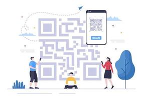 Escáner de código QR para pago en línea, pago electrónico y transferencia de dinero en un teléfono inteligente con la aplicación en la mano. ilustración vectorial de fondo vector