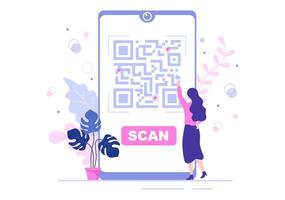 Escáner de código QR para pago en línea, pago electrónico y transferencia de dinero en un teléfono inteligente con la aplicación en la mano. ilustración vectorial de fondo vector