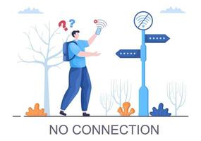 Lost Wireless Connection or Disconnected Cable, No Wifi Signal Internet, Page Not Found on Display Smartphone Screen. Background Vector Illustration