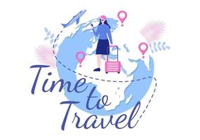 Travel Around The World Vector Illustration Background. Time to Visits Icon Landmarks and Other Tourist Attractions of the Country