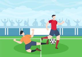 jugar al fútbol con los niños jugar al fútbol usar uniforme deportivo varios movimientos como patear, sostener, defender, parar y atacar en el campo. ilustración vectorial vector