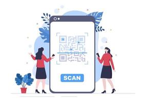 Escáner de código QR para pago en línea, pago electrónico y transferencia de dinero en un teléfono inteligente con la aplicación en la mano. ilustración vectorial de fondo vector