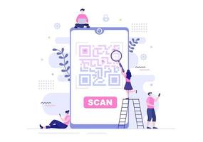 Escáner de código QR para pago en línea, pago electrónico y transferencia de dinero en un teléfono inteligente con la aplicación en la mano. ilustración vectorial de fondo vector