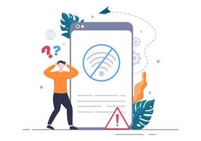 Lost Wireless Connection or Disconnected Cable, No Wifi Signal Internet, Page Not Found on Display Smartphone Screen. Background Vector Illustration