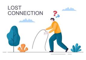 Lost Wireless Connection or Disconnected Cable, No Wifi Signal Internet, Page Not Found on Display Smartphone Screen. Background Vector Illustration