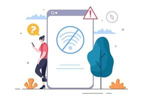 Lost Wireless Connection or Disconnected Cable, No Wifi Signal Internet, Page Not Found on Display Smartphone Screen. Background Vector Illustration