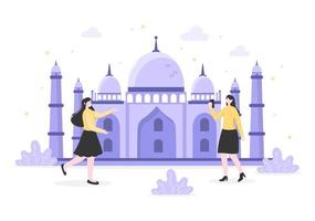 viaje a la ilustración de vector de fondo de india. hora de visitar los lugares emblemáticos de estas atracciones turísticas de fama mundial del país