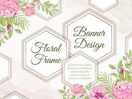 Fondo de banner de boda floral y plantilla de hojas vector