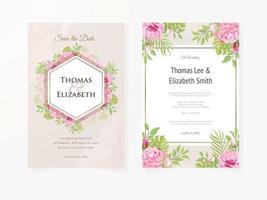 Wedding Invitation Floral and Leaves Template vector