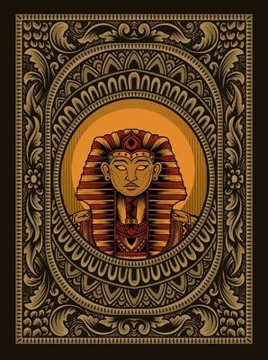 Illustration king egypt on vintage ornament frame