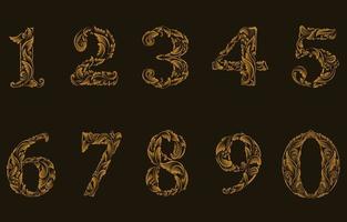 Ilustración de un conjunto de números de estilo de grabado