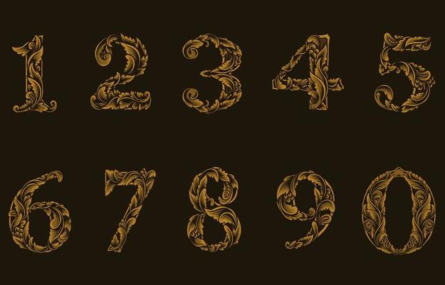 illustration a set of numbers engraving style