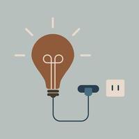 Creative light bulb and plug. Graphic design idea of bulb light with cord electrical plug connected to power socket. Vector illustration.