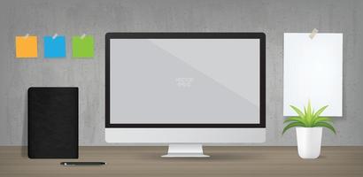 Computer display background in working area. Business background for interior design and decoration. Vector. vector