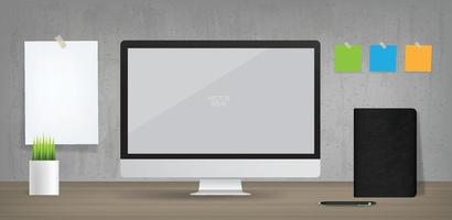 Computer display background in working area. Business background for interior design and decoration. Vector. vector