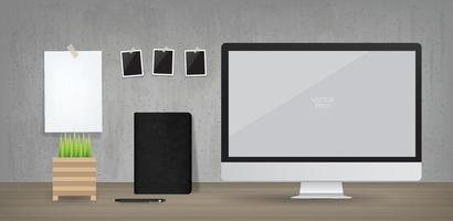 Computer display background in working area. Business background for interior design and decoration. Vector. vector