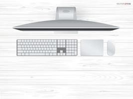 Top view of computer display in working space area. Vector. vector